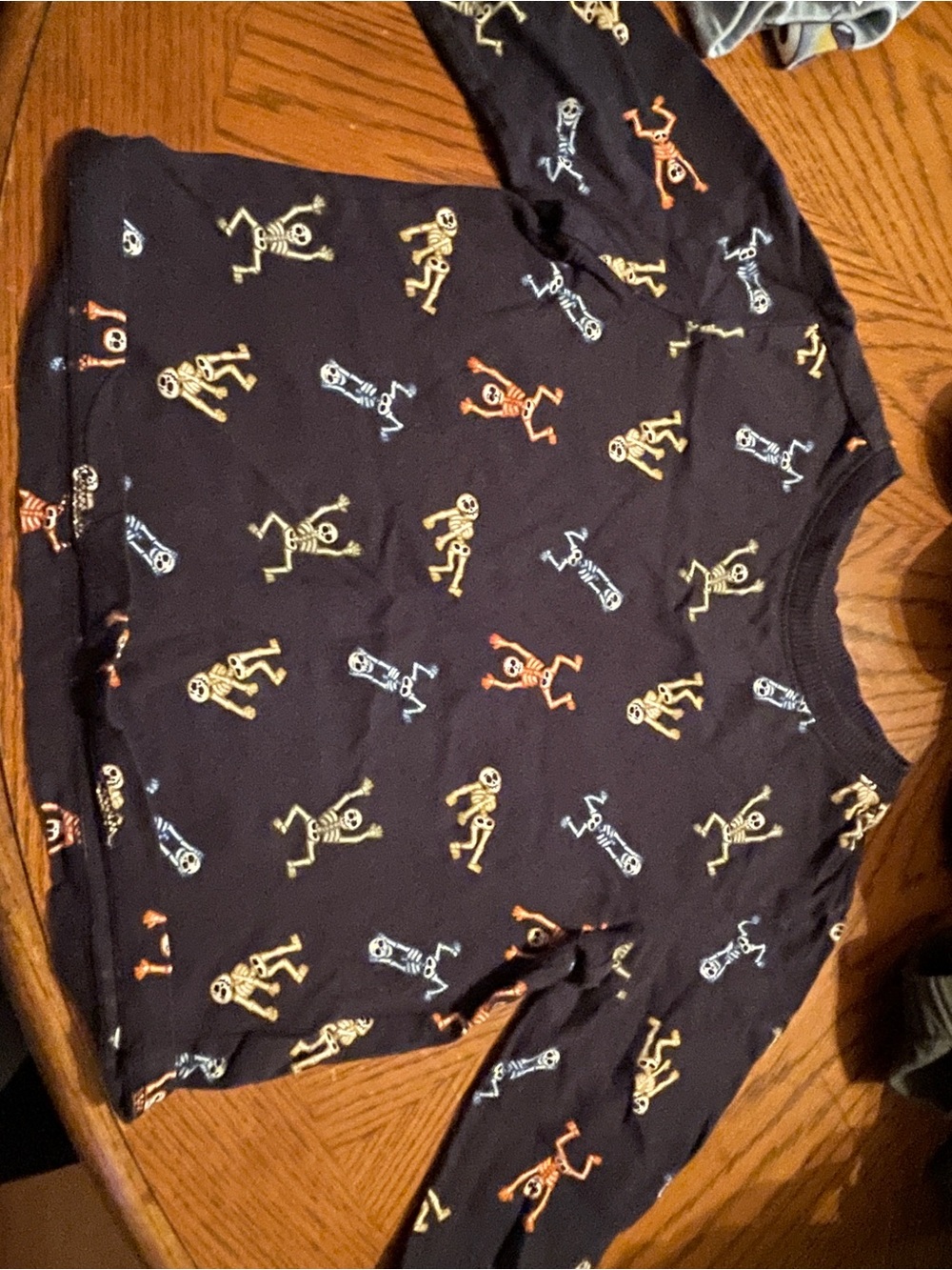 Long-Sleeve Skeleton Print Tee - Black with Multicolor Skeletons and Pants